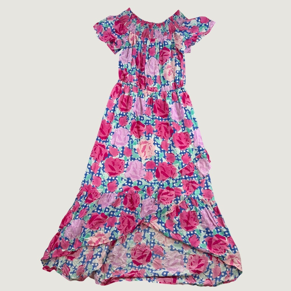 Vineyard Vines Kentucky Derby Dress Womens 8 Pink Floral Ruffle High Low Maxi